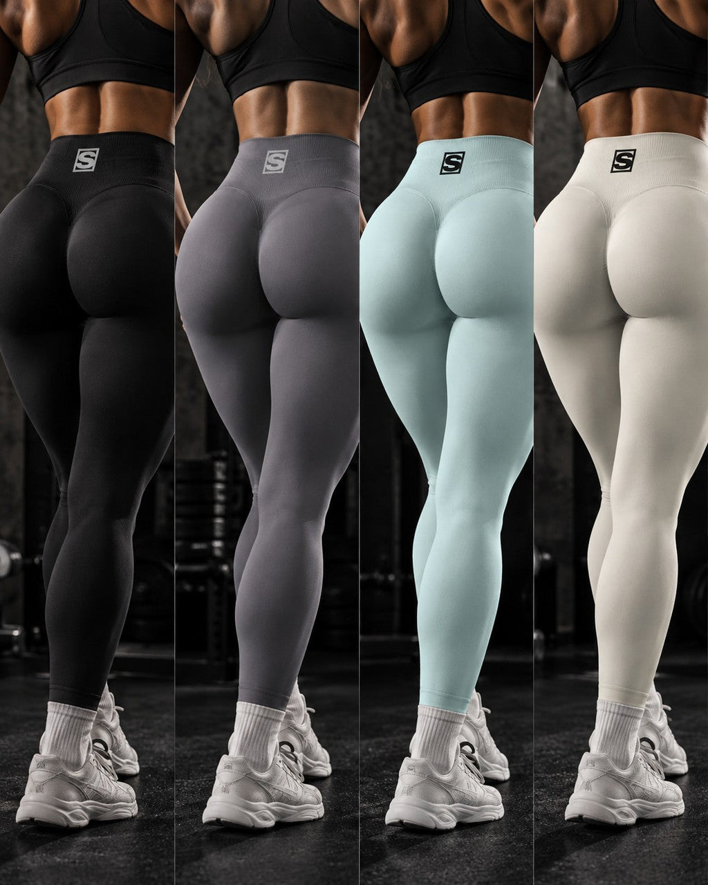 SOVIA SCULPT Scrunch Leggings in Schwarz, Grau, Ice Blue und Beige, Rückansicht